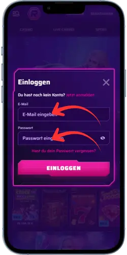 Roby Casino Daten eingeben